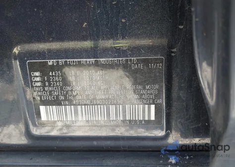 2013 Subaru Legacy 2.5I Limited from USA, damaged, VIN 4S3BMBJ69D3023650